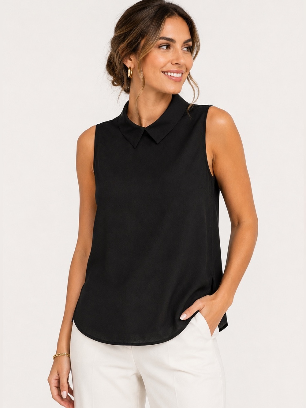 Armani Exchange A|X Black Sleeveless Collared Top Size M | Minimalist Chic